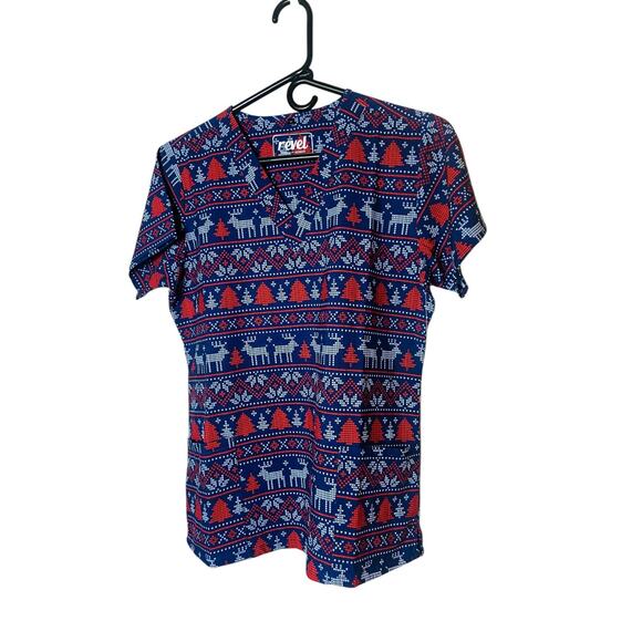 LOT OF 5 Womens Printed Scrub Top Short Sleeve Medium Holiday Workwear Medical - Picture 6 of 13